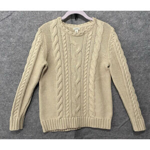 L.L. Bean Cream Crew Neck Cable Knit Sweater